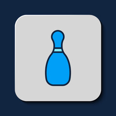 Canvas Print - Filled outline Bowling pin icon isolated on blue background. Vector