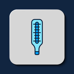 Sticker - Filled outline Medical thermometer for medical examination icon isolated on blue background. Vector