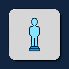 Sticker - Filled outline Movie trophy icon isolated on blue background. Academy award icon. Films and cinema symbol. Vector