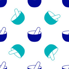 Poster - Blue Witch cauldron icon isolated seamless pattern on white background. Happy Halloween party. Vector