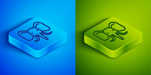 Sticker - Isometric line Elephant icon isolated on blue and green background. Square button. Vector