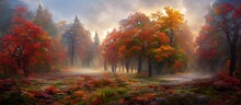 AI-generated Digital Art Of Autumn Trees In The Forest On A Gloomy Day