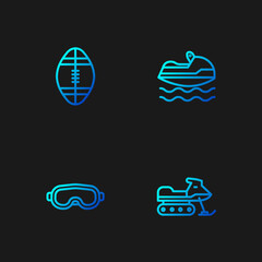 Wall Mural - Set line Snowmobile, Ski goggles, Rugby ball and Jet ski. Gradient color icons. Vector