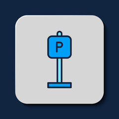 Sticker - Filled outline Parking icon isolated on blue background. Street road sign. Vector