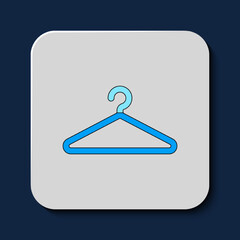 Wall Mural - Filled outline Hanger wardrobe icon isolated on blue background. Cloakroom icon. Clothes service symbol. Laundry hanger sign. Vector