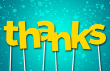 Word Thanks Made From Yellow Props On Blue Background - Festive Design