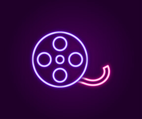 Wall Mural - Glowing neon line Film reel icon isolated on black background. Colorful outline concept. Vector