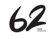62 year anniversary celebration black color logotype vector, 62 number design, 62th Birthday invitation, logo number design vector illustration