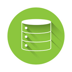 Poster - White Server, Data, Web Hosting icon isolated with long shadow background. Green circle button. Vector