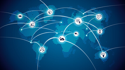 Fototapete - Streaming live background, online video stream icon, world digital internet TV banner design