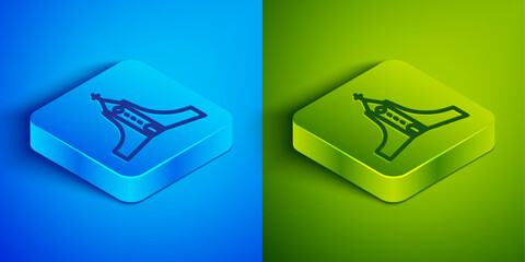 Sticker - Isometric line Albatross icon isolated on blue and green background. Square button. Vector