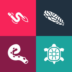 Canvas Print - Set pop art Turtle, Octopus of tentacle, Fish steak and Eel fish icon. Vector