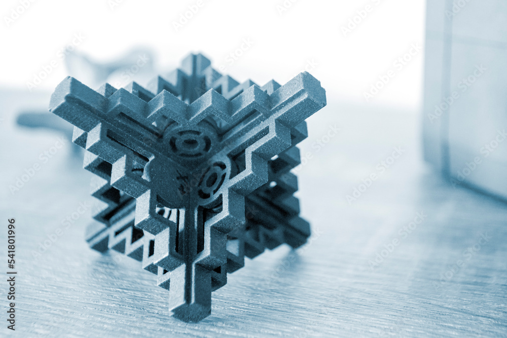 Prototype model printed with powder 3D printer close-up. Abstract black ...
