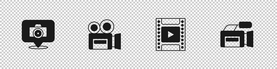 Sticker - Set Photo camera, Retro cinema, Camera film roll cartridge and Cinema icon. Vector