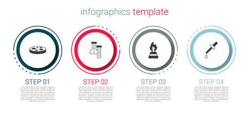 Wall Mural - Set Petri dish with bacteria, Test tube, Alcohol or spirit burner and Pipette. Business infographic template. Vector