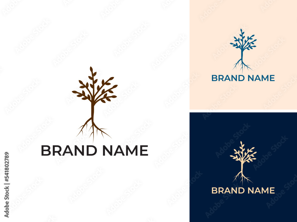 ILLUSTRATION NATURE TREE WITH LEAF LINE TEMPLATE MODERN LOGO ICON ...