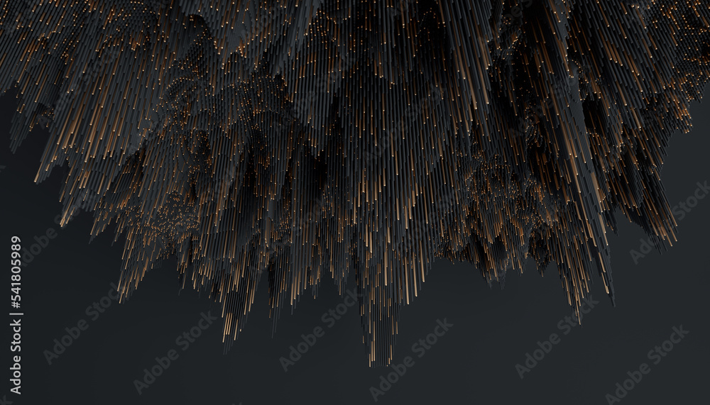 3d render of abstract detailed shape. Black and gold colors. Minimal ...