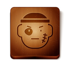 Poster - Brown Bandit icon isolated on white background. Wooden square button. Vector