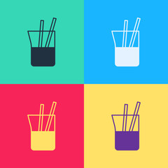 Poster - Pop art Laboratory glassware or beaker icon isolated on color background. Vector