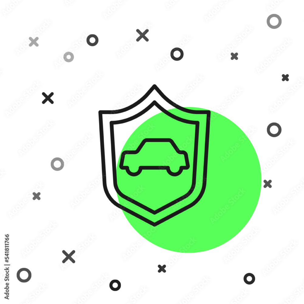 Black line Car with shield icon isolated on white background. Insurance ...