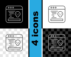 Wall Mural - Set line System bug concept icon isolated on black and white, transparent background. Code bug concept. Bug in the system. Bug searching. Vector