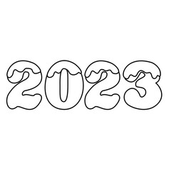 Wall Mural - 2023 numbers made from gingerbread cookies with icing, doodle flat vector outline