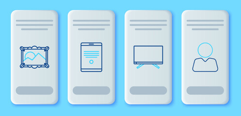 set line tablet, smart tv, picture landscape and add to friend icon. vector