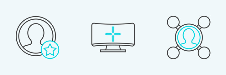 Set line Share, Premium create account screen and Computer monitor icon. Vector