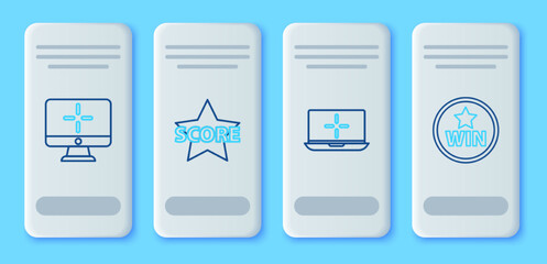 Poster - Set line Star, Laptop, Computer monitor and Medal icon. Vector