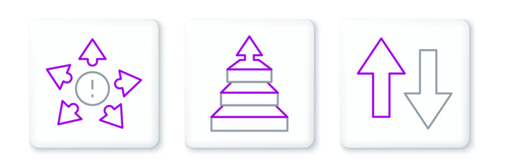 Poster - Set line Arrow, Many ways directional arrow and Pyramid chart infographics icon. Vector