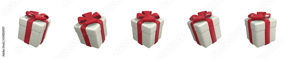 Set of white gift boxes with red ribbon and bows. Isolated on a ...