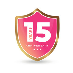 Wall Mural - 15th fifteenth anniversary Celebrating icon logo label Vector event gold color shield
