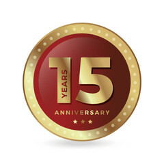 Wall Mural - 15th fifteenth anniversary Celebrating icon logo label Vector event gold color shield
