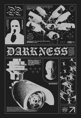 Wall Mural - retro futuristic poster with surveillance camera. print in techno style, for streetwear, print for t