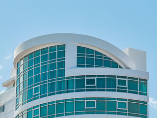 Arquitecture modern white arc shape building design with blue windows from puerto rico