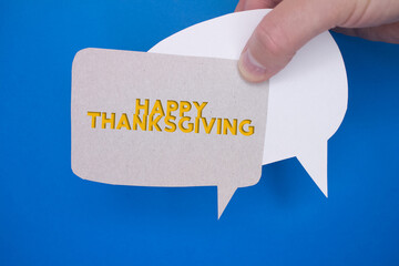Poster - Speech bubble in front of colored background with Thanksgiving text.
