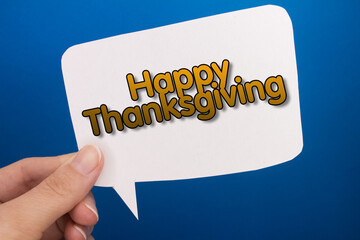 Poster - Speech bubble in front of colored background with Thanksgiving text.