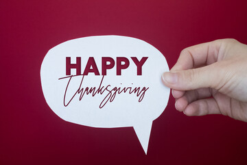 Poster - Speech bubble in front of colored background with Thanksgiving text.