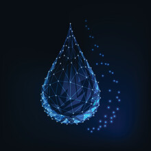 Drop, Droplet Of Water, Oil Or Cosmetics On Abstract Fututristic Starry Sky Background.
