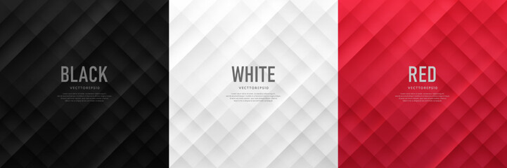 Wall Mural - Set of abstract gradient white gray, black, red square tile pattern minimal background. Simple futuristic geometric texture background with copy space. Use for cover template, poster, web banner.