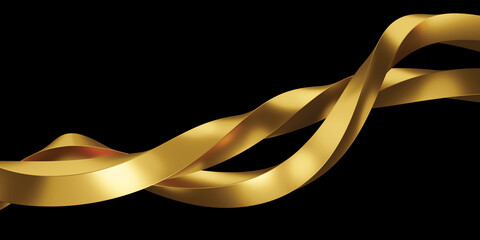Wall Mural - Abstract golden metal wave on black background with copy space 3D render