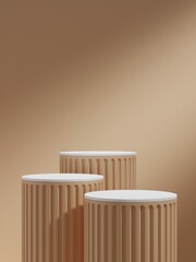 Fototapete - Luxury background concept with roman 3d podium for product presentation. Beige geometric object on beige background. 3d render illustration. 