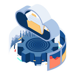 Poster - Isometric Cloud and Folder with Data Analytics