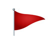 The isolated triangular gradient red flag icon with silver pole on transparent background