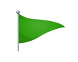 The isolated triangular gradient green flag icon with silver pole on transparent background