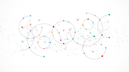 Abstract geometric background with plexus circles. Vector illustration of minimalistic design