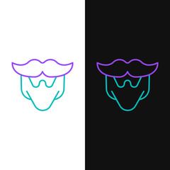 Sticker - Line Mustache and beard icon isolated on white and black background. Barbershop symbol. Facial hair style. Colorful outline concept. Vector