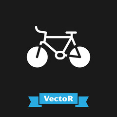 Sticker - White Bicycle icon isolated on black background. Bike race. Extreme sport. Sport equipment. Vector