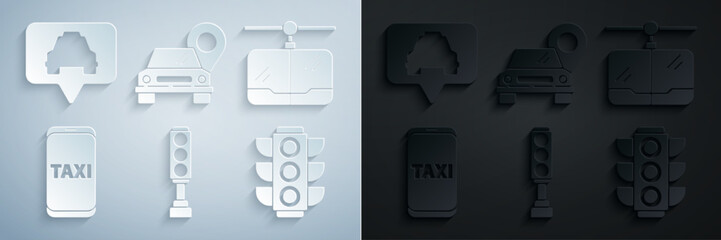 Poster - Set Traffic light, Cable car, Taxi call telephone service, Map pointer with taxi and icon. Vector