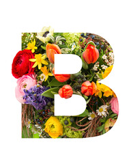 Poster - PNG Floral lettering Alphabet B flower head transparent background